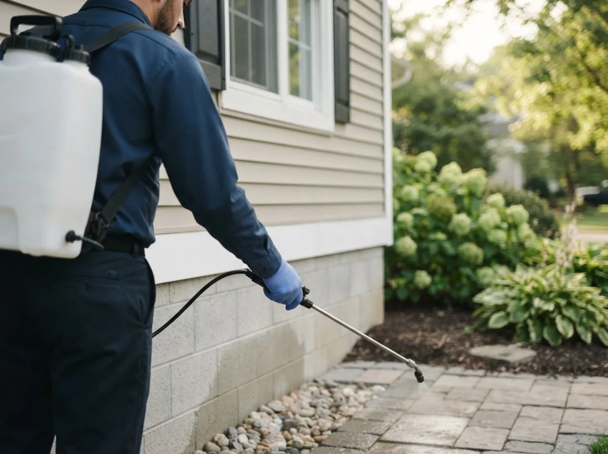 Pest control technician inspecting a home in Treadwell, NY